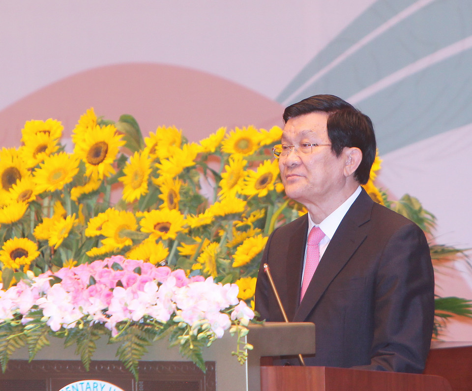 Chủ tịch nước Trương Tấn Sang đến dự và phát biểu chào mừng IPU-132. (Ảnh: TTXVN)