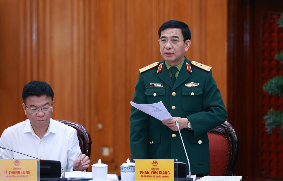 Đại tướng Phan Văn Giang, Bộ trưởng Bộ Quốc phòng phát biểu. (Ảnh: Dương Giang/TTXVN)