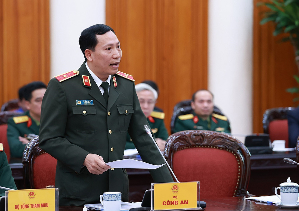 Thiếu tướng Lê Văn Tuyến, Thứ trưởng Bộ Công an phát biểu. (Ảnh: Dương Giang/TTXVN)