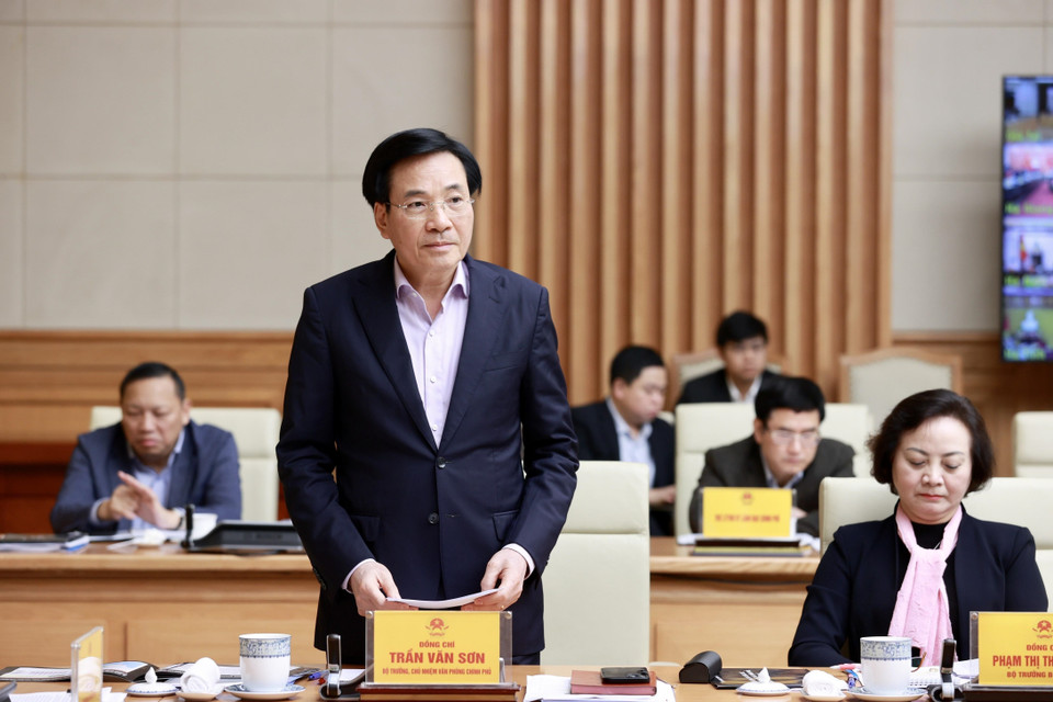 Bộ trưởng, Chủ nhiệm Văn phòng Chính phủ Trần Văn Sơn phát biểu. (Ảnh: Dương Giang/TTXVN)