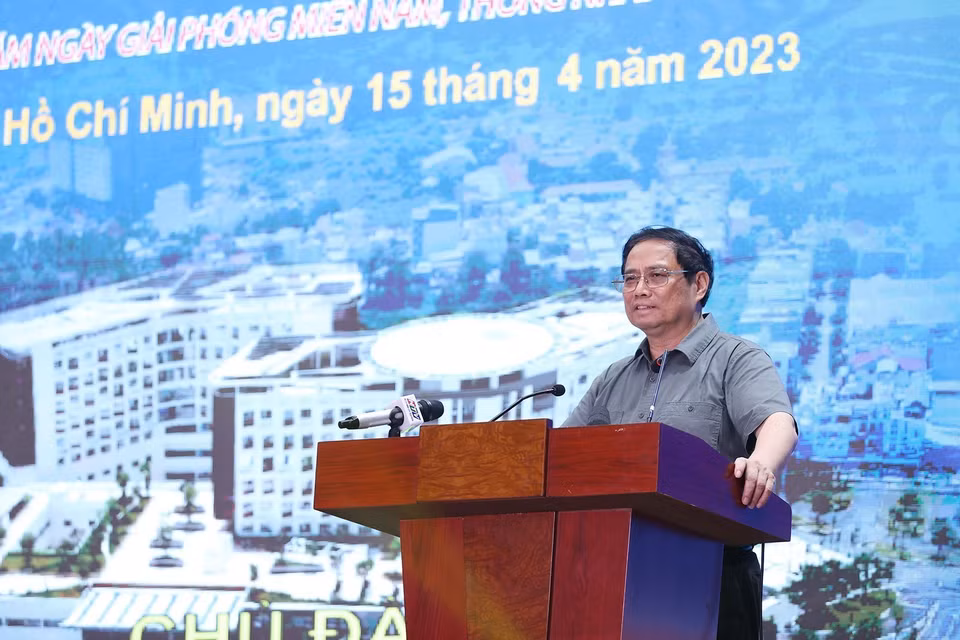 Thủ tướng Phạm Minh Chính phát biểu tại lễ khánh thành Bệnh viện Ung Bướu Thành phố Hồ Chí Minh cơ sở 2. (Ảnh: Dương Giang/TTXVN)