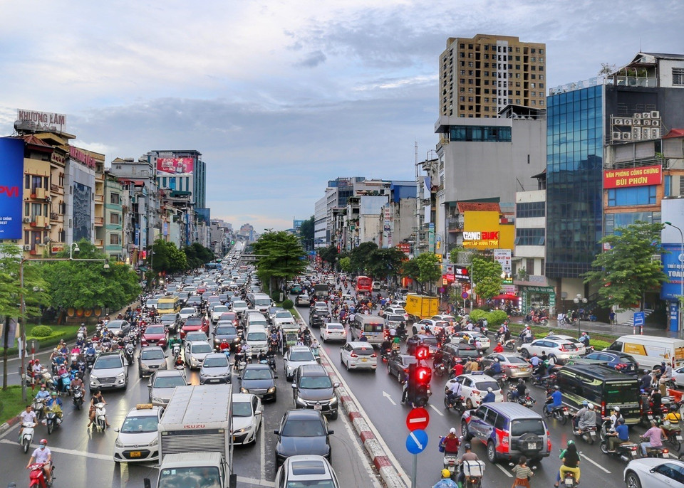 Đường Trường Chinh ùn tắc kéo dài. (Ảnh: Tuấn Đức/TTXVN)