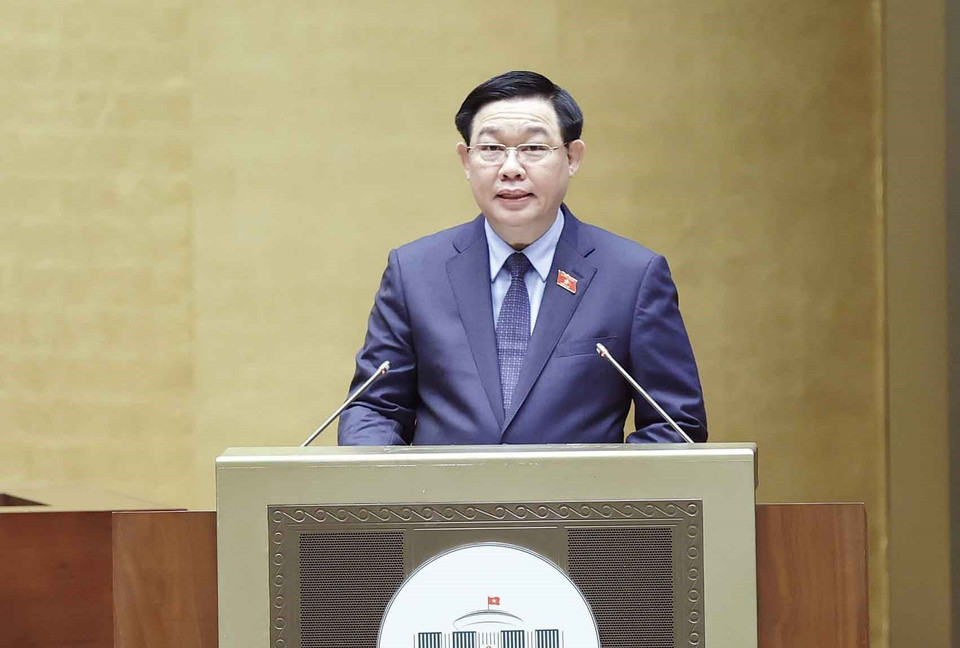 Chủ tịch Quốc hội Vương Đình Huệ phát biểu tại phiên chất vấn và trả lời chất vấn các thành viên Chính phủ. (Ảnh: Doãn Tấn/TTXVN)