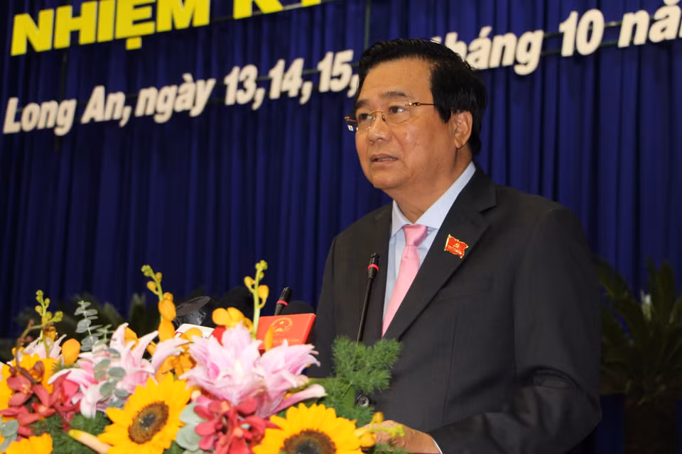Bí thư tỉnh ủy, Chủ tịch Hội đồng Nhân dân tỉnh Long An Phạm Văn Rạnh phát biểu tại Đại hội. (Ảnh: Thanh Bình/TTXVN)