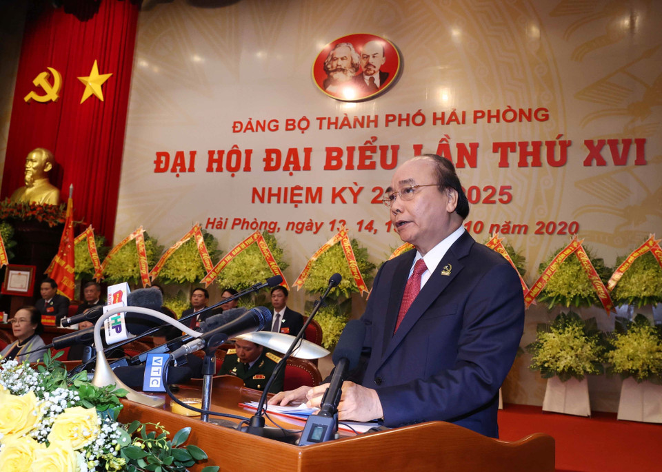 Thủ tướng Nguyễn Xuân Phúc phát biểu chỉ đạo Đại hội. (Ảnh: Thống Nhất/TTXVN)