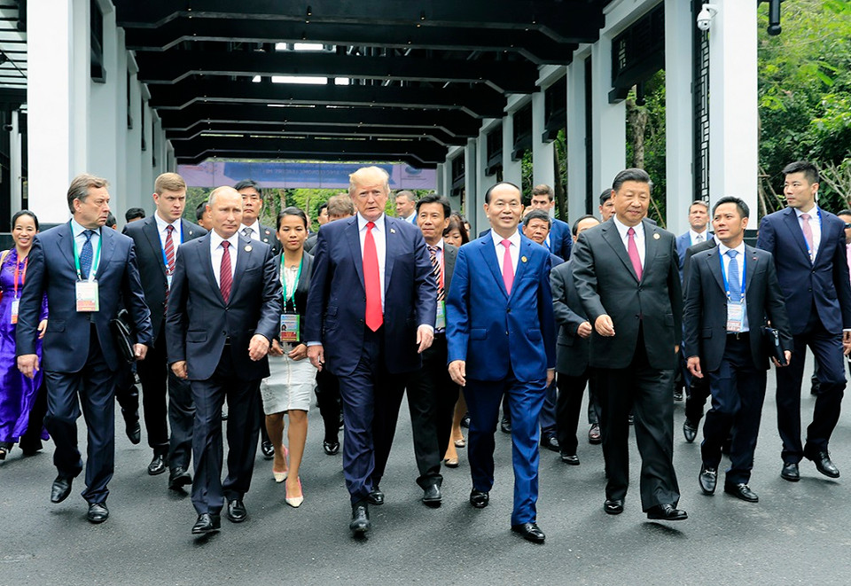 Chủ tịch nước Trần Đại Quang và các Trưởng đoàn tham dự hội nghị. (Ảnh: TTXVN)