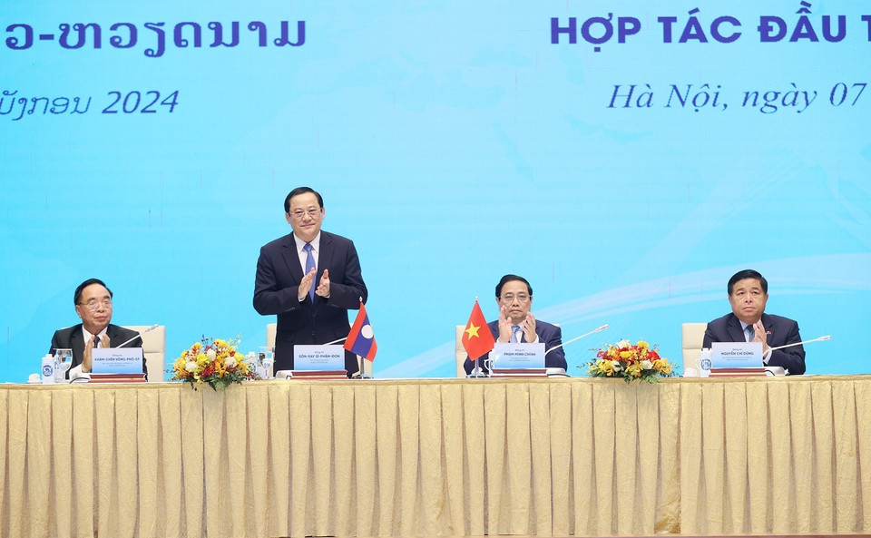 Thủ tướng Lào Sonexay Siphandone dự Hội nghị hợp tác đầu tư Việt Nam-Lào 2024. (Ảnh: Dương Giang/TTXVN)