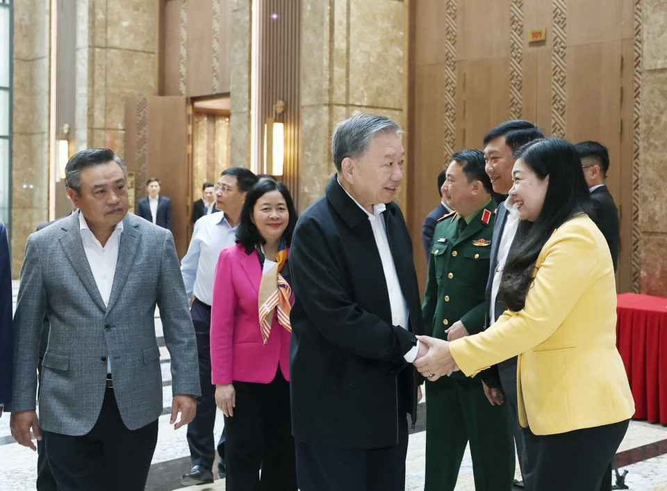 Tổng Bí thư Tô Lâm với các đại biểu. (Ảnh: Thống Nhất/ TTXVN)