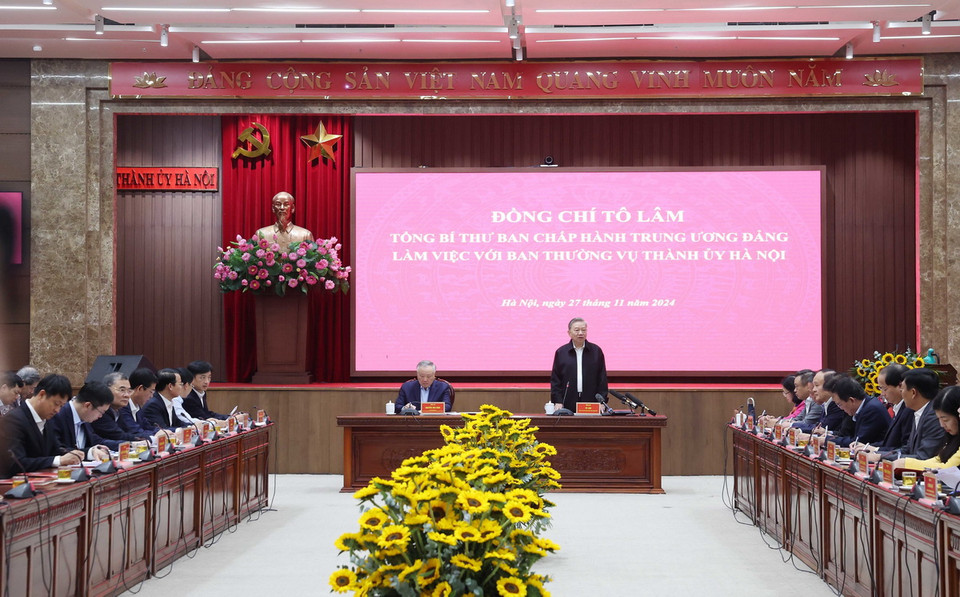 Tổng Bí thư Tô Lâm tại buổi làm việc. (Ảnh: Thống Nhất/ TTXVN)