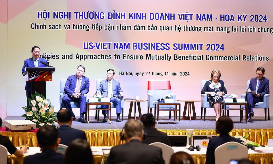 Thủ tướng Phạm Minh Chính phát biểu tại hội nghị. (Ảnh: Dương Giang/TTXVN)