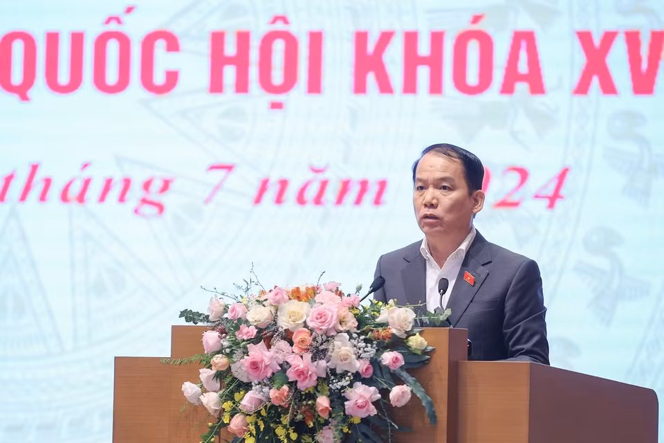 Chủ nhiệm Ủy ban Pháp luật của Quốc hội Hoàng Thanh Tùng phát biểu. (Ảnh: Dương Giang/TTXVN)