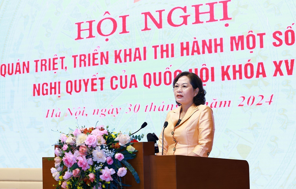 Thống đốc Ngân hàng Nhà nước Việt Nam Nguyễn Thị Hồng phát biểu. (Ảnh: Dương Giang/TTXVN)