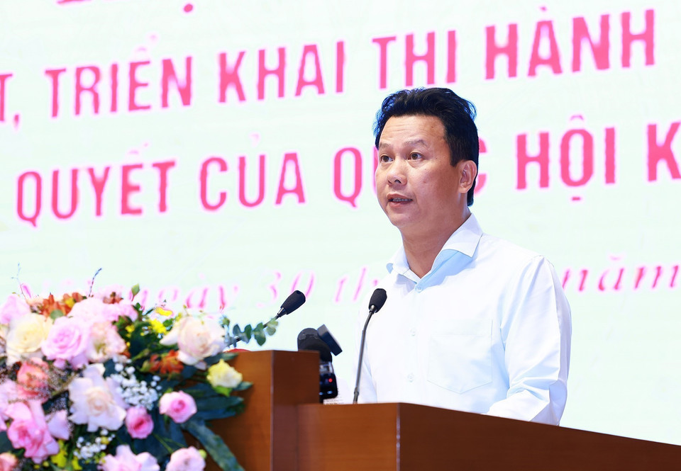 Bộ trưởng Bộ Tài nguyên và Môi trường Đặng Quốc Khánh phát biểu. (Ảnh: Dương Giang/TTXVN)