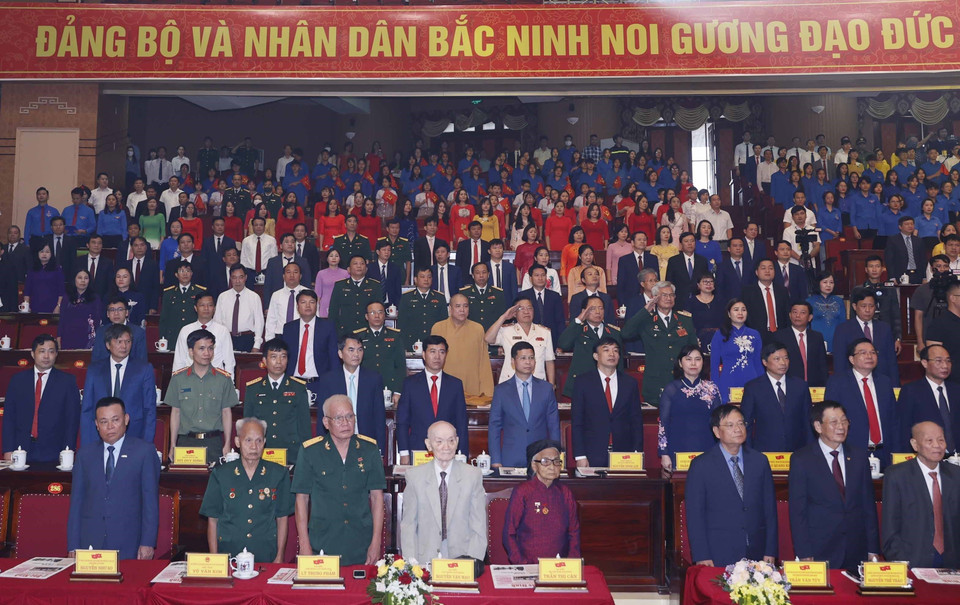 Các đại biểu dự Lễ kỷ niệm 110 năm ngày sinh Tổng Bí thư Nguyễn Văn Cừ (9/7/1912-9/7/2022). (Ảnh: Thống Nhất/TTXVN)