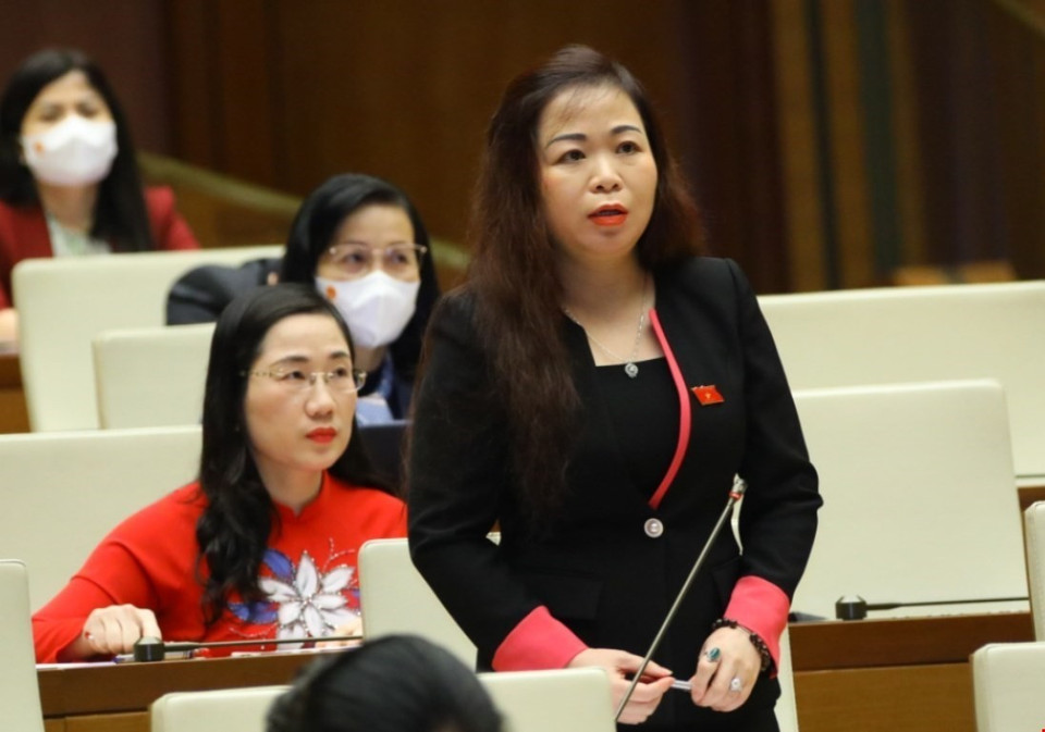 Đại biểu Quốc hội thành phố Hà Nội Vũ Thị Lưu Mai phát biểu.(Ảnh: Văn Điệp/TTXVN)