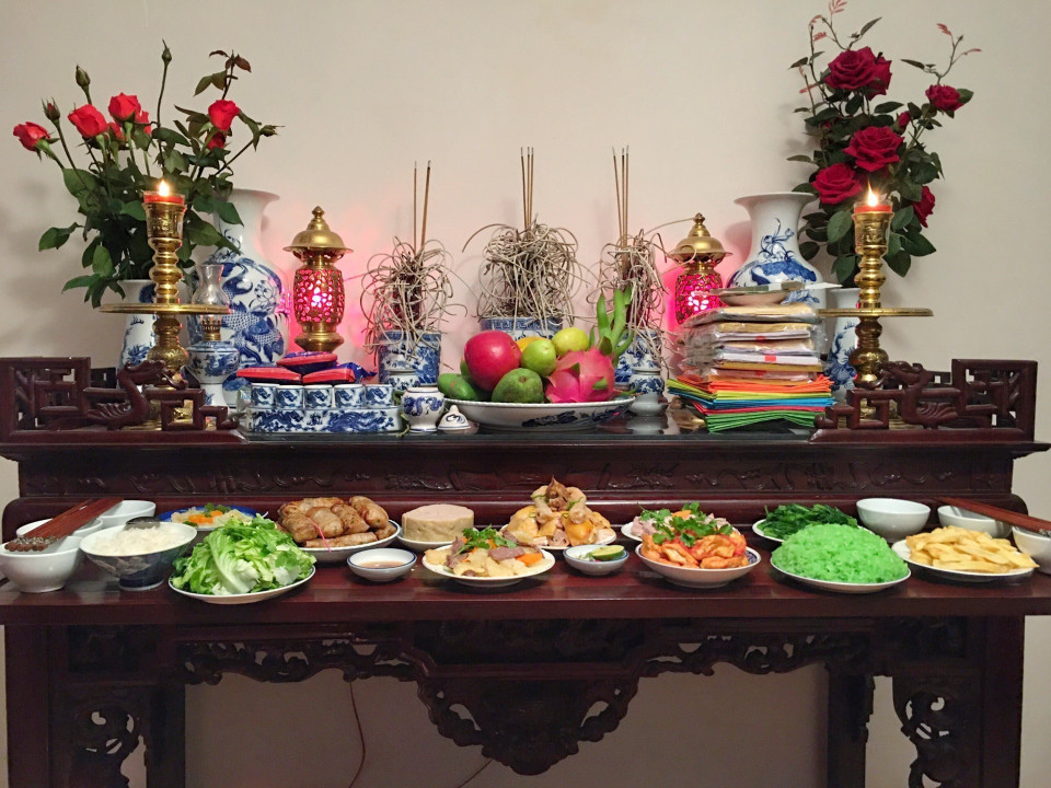 Mâm cỗ cúng ông Công, ông Táo. (Ảnh: Tuấn Đức/TTXVN)