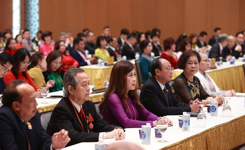 Các kiều bào tiêu biểu tham dự buổi gặp mặt của Thủ tướng Chính phủ. (Ảnh: Dương Giang/TTXVN) 