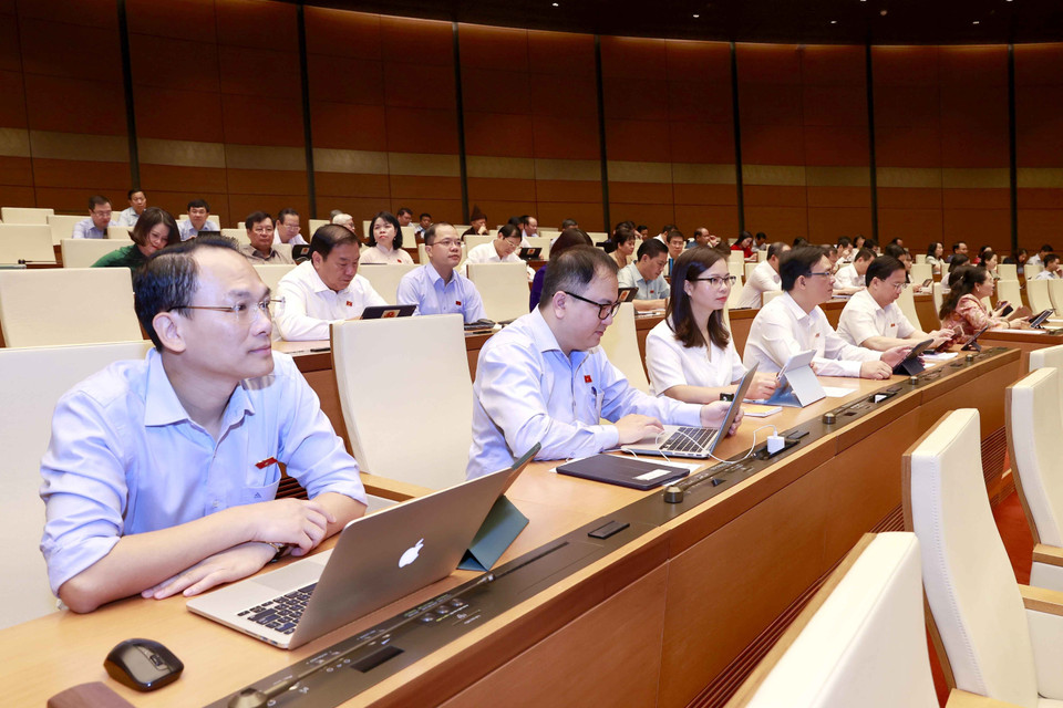 Đoàn đại biểu Quốc hội tỉnh Lạng Sơn dự phiên họp. (Ảnh: Doãn Tấn/TTXVN)