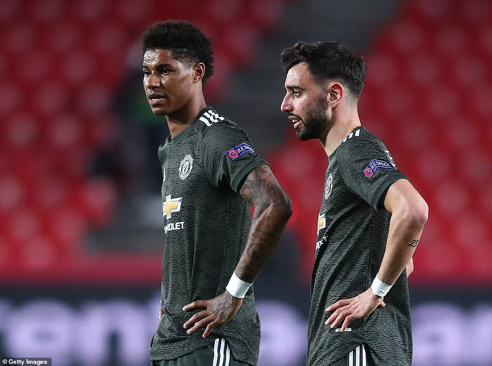 Bruno Fernandes, Marcus Rashford và đồng đội ít có tình huống phối hợp và dứt điểm. (Nguồn: Getty Images)