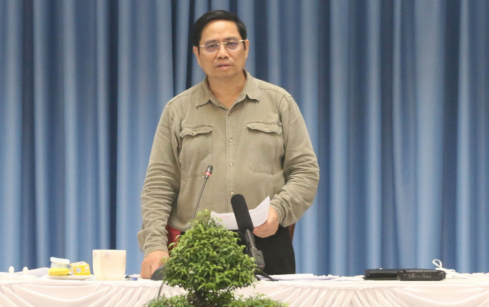 Thủ tướng Phạm Minh Chính phát biểu tại buổi làm việc. (Ảnh: Công Phong/TTXVN)