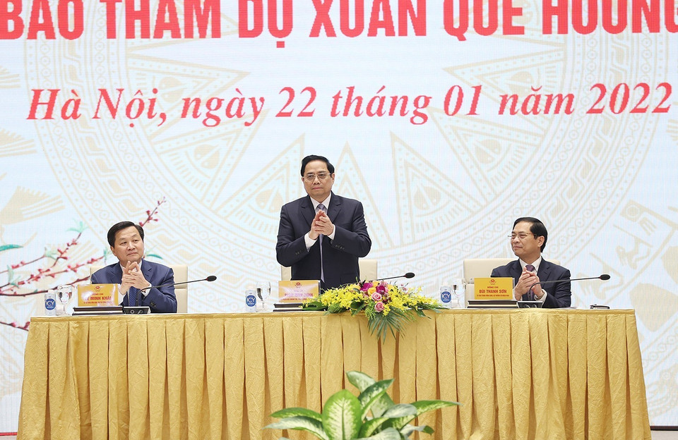 Thủ tướng Phạm Minh Chính tại buổi gặp mặt kiều bào dự Xuân quê hương năm 2022. (Ảnh: Dương Giang/TTXVN)