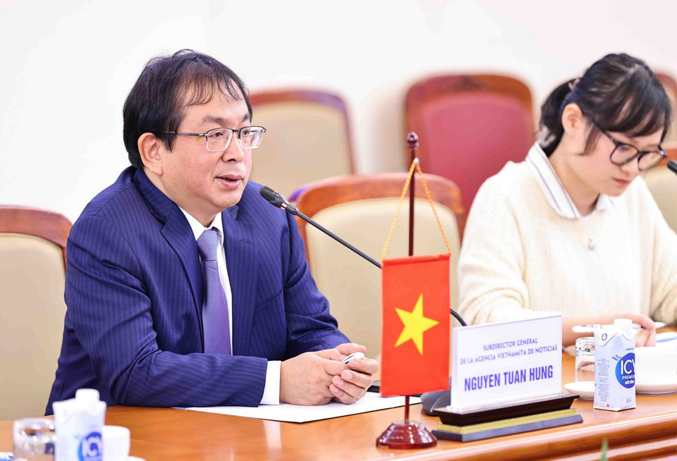 Phó Tổng Giám đốc Thông tấn xã Việt Nam Nguyễn Tuấn Hùng phát biểu. (Ảnh: Minh Đức/TTXVN)