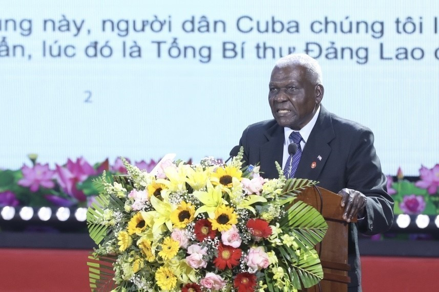 Ông Esteban Lazo Hernandez, Ủy viên Bộ Chính trị, Chủ tịch Quốc hội Chính quyền Nhân dân Cộng hòa Cuba phát biểu. (Ảnh: Minh Quyết/TTXVN)