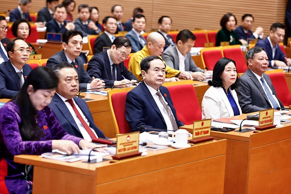 Chủ tịch Quốc hội Trần Thanh Mẫn và đại biểu dự khai mạc kỳ họp. (Ảnh: Doãn Tấn/TTXVN)