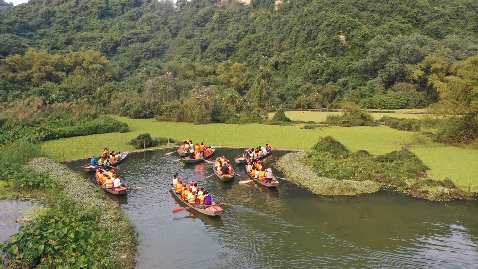 Vườn chim Thung Nham thu hút đông đảo du khách trong và ngoài nước tới tham quan, nơi đây có gần 40 loài chim với khoảng 50.000 con trú ngụ. (Ảnh: Minh Đức/TTXVN)