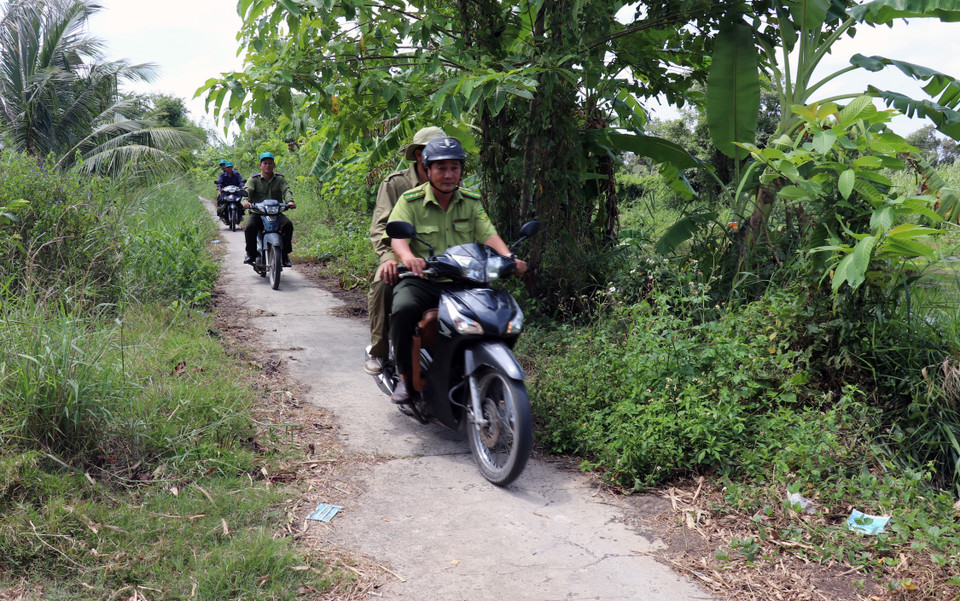 Lực lượng chức năng tuần tra, kiểm tra, xử lý vi phạm bảo vệ rừng trên lâm phần rừng tràm U Minh Thượng (Kiên Giang). (Ảnh: Lê Huy Hải/TTXVN)