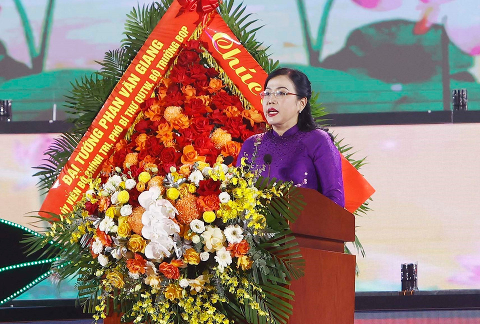 Bí thư Tỉnh ủy Thái Nguyên Nguyễn Thanh Hải đọc diễn văn kỷ niệm. (Ảnh: An Đăng/TTXVN)