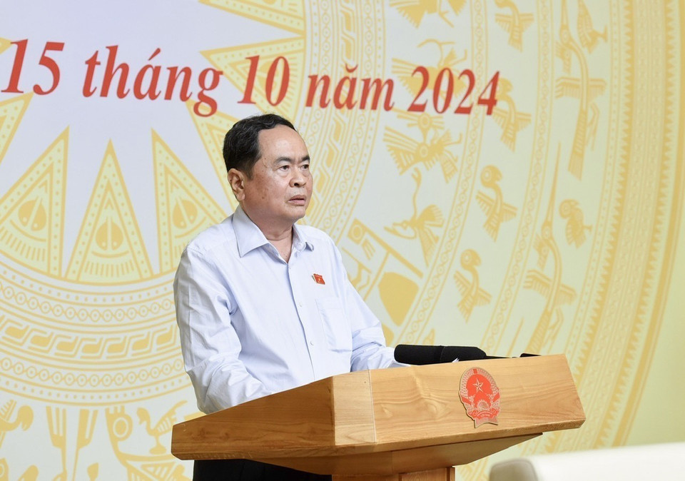 Đồng chí Trần Thanh Mẫn, Ủy viên Bộ Chính trị, Bí thư Đảng đoàn Quốc hội, Chủ tịch Quốc hội phát biểu. (Ảnh: Dương Giang/TTXVN)