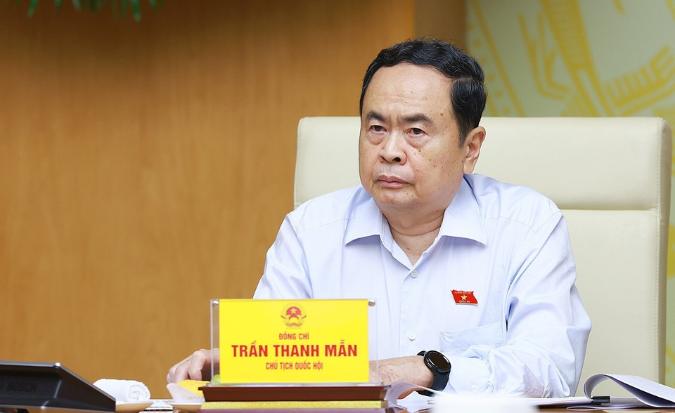 Chủ tịch Quốc hội Trần Thanh Mẫn, Bí thư Đảng đoàn Quốc hội đồng chủ trì Hội nghị.(Ảnh: Dương Giang/TTXVN)