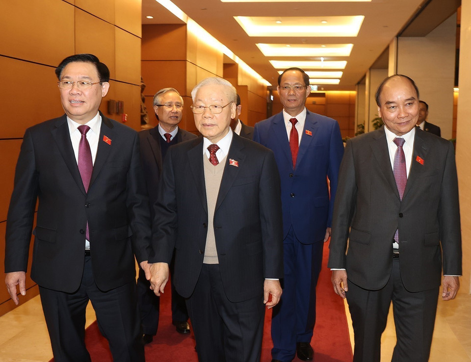 Chiều 9/1, Tổng Bí thư Nguyễn Phú Trọng đã tới dự bế mạc Kỳ họp bất thường lần thứ hai, Quốc hội khóa XV tại Nhà Quốc hội ở Thủ đô Hà Nội. (Ảnh: Trí Dũng/TTXVN)