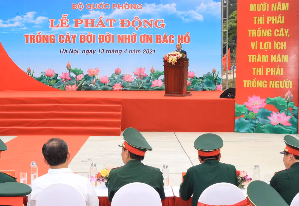 Chủ tịch nước Nguyễn Xuân Phúc phát biểu tại Lễ phát động trồng cây. (Ảnh: Trọng Đức/TTXVN)