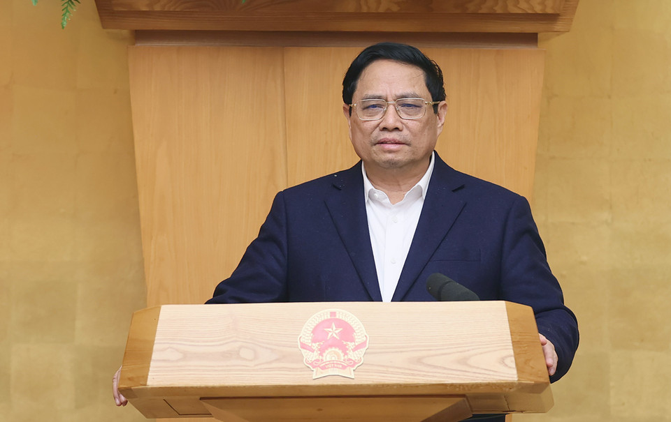 Thủ tướng Phạm Minh Chính kết luận Phiên họp Chính phủ chuyên đề xây dựng pháp luật tháng 12. (Ảnh: Dương Giang/TTXVN)