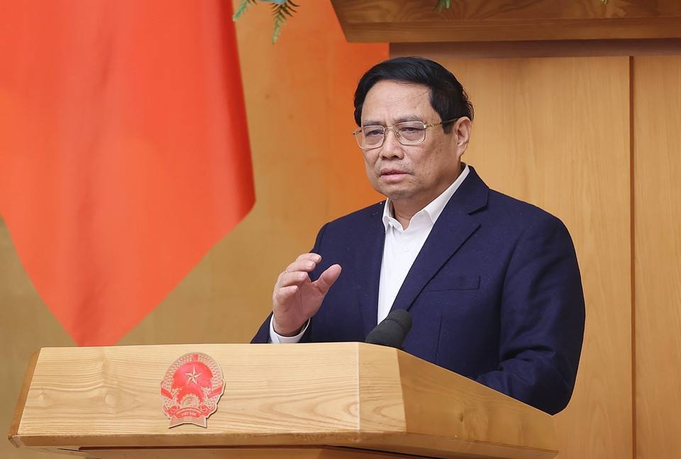 Thủ tướng Phạm Minh Chính kết luận Phiên họp Chính phủ chuyên đề xây dựng pháp luật tháng 12. (Ảnh: Dương Giang/TTXVN)