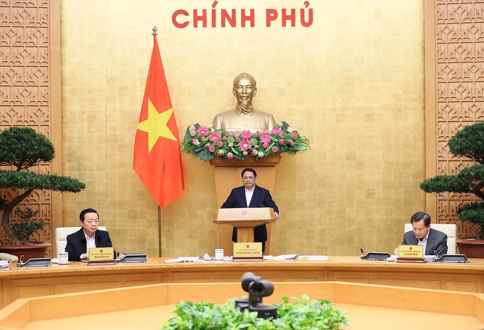 Thủ tướng Phạm Minh Chính kết luận Phiên họp Chính phủ chuyên đề xây dựng pháp luật tháng 12. (Ảnh: Dương Giang/TTXVN)