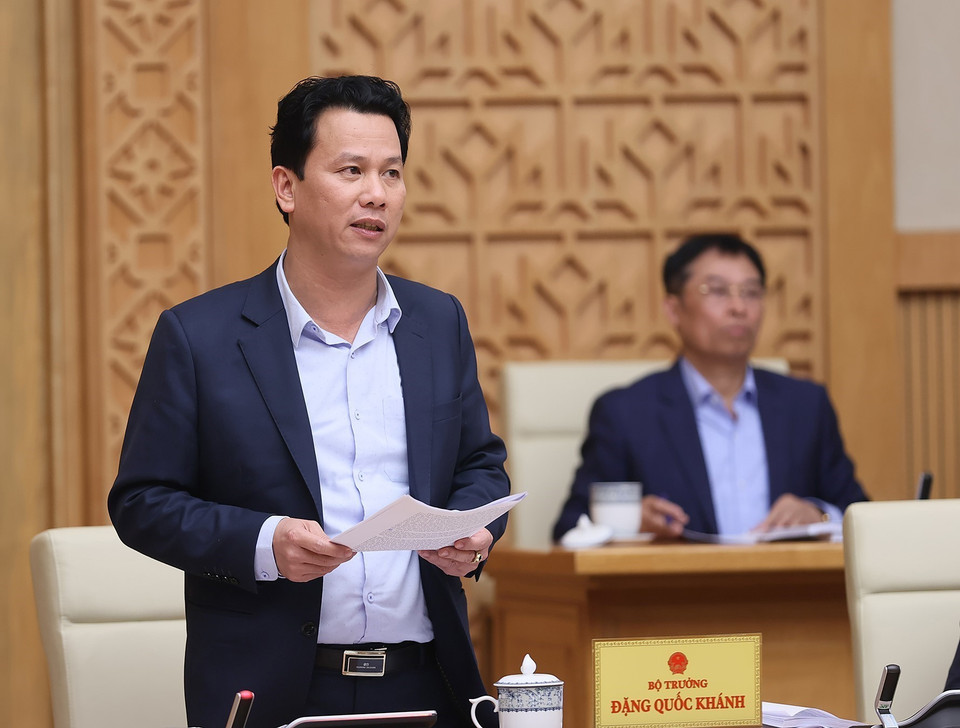 Bộ trưởng Bộ Tài nguyên và Môi trường Đặng Quốc Khánh phát biểu. (Ảnh: Dương Giang/TTXVN)