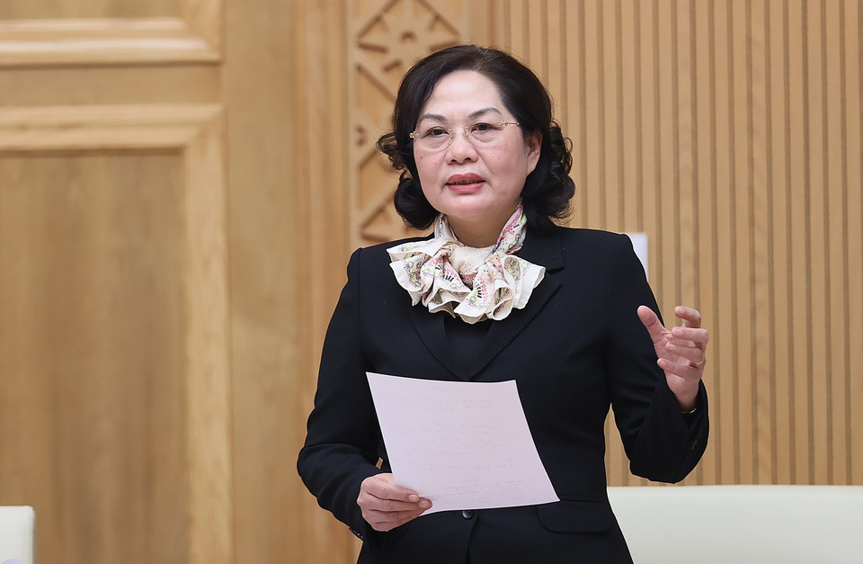 Thống đốc Ngân hàng Nhà nước Việt Nam Nguyễn Thị Hồng phát biểu. (Ảnh: Dương Giang/TTXVN)