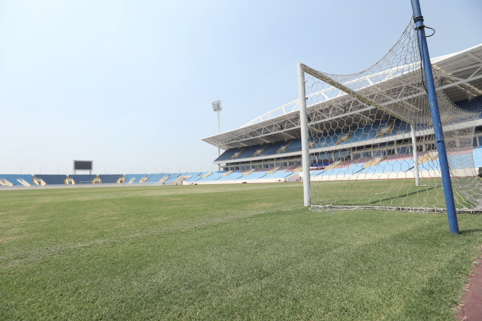 Việc thi công nâng cấp, sửa chữa cơ sở vật chất, thay thế, lắp đặt mới trang thiết bị tại sân Mỹ Đình đã cơ bản hoàn thành. (Ảnh: Minh Quyết/TTXVN)