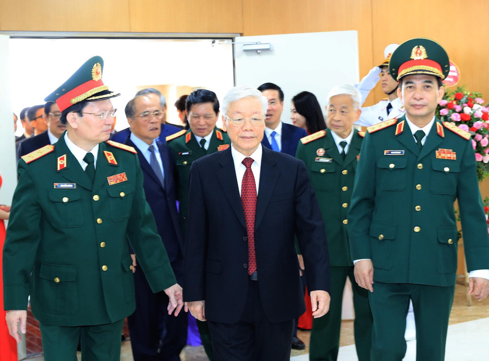 Tổng Bí thư Nguyễn Phú Trọng tới dự Lễ kỷ niệm. (Ảnh: Trọng Đức/TTXVN)