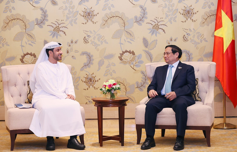 Thủ tướng Phạm Minh Chính tiếp lãnh đạo Tập đoàn Sirius UAE. (Ảnh: Dương Giang/TTXVN)