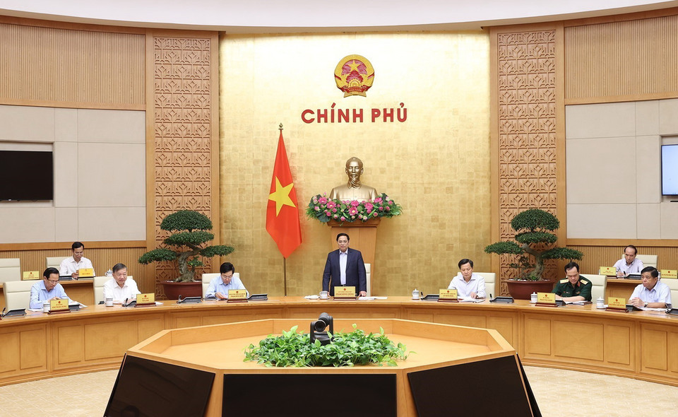 Thủ tướng Phạm Minh Chính trì Phiên họp Chính phủ thường kỳ tháng 4. (Ảnh: Dương Giang/TTXVN)