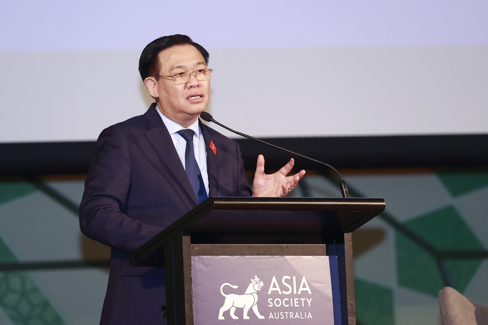 Chủ tịch Quốc hội Vương Đình Huệ phát biểu tại Diễn đàn hợp tác kinh tế Việt Nam-Australia. (Ảnh: Doãn Tấn/TTXVN)