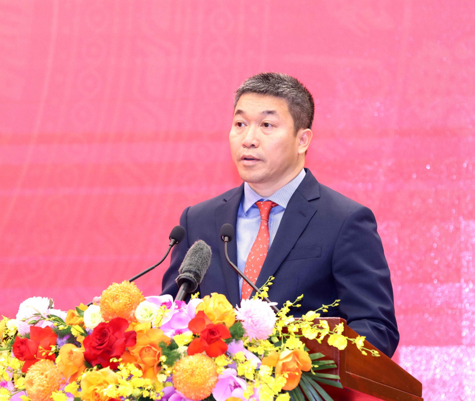 Đồng chí Phan Anh Sơn, Chủ tịch Liên hiệp các tổ chức hữu nghị Việt Nam phát biểu. (Ảnh: Phương Hoa/TTXVN)