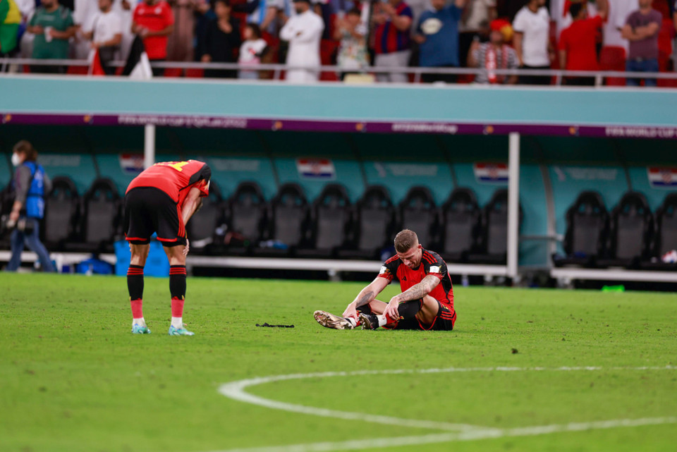 Hòa Croatia, các cầu thủ Bỉ không giấu được nỗi buồn... (Ảnh: Hải An/Vietnam+)