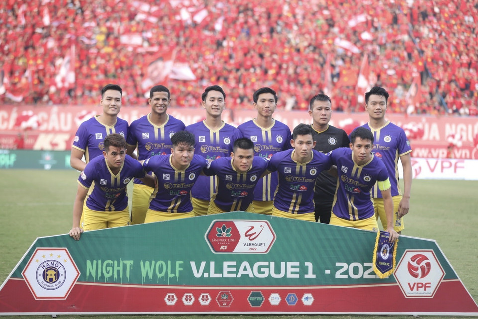 Đội hình ra sân của Hà Nội. (Ảnh: Minh Quyết/TTXVN)