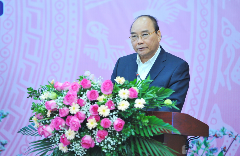 Chủ tịch nước Nguyễn Xuân Phúc phát biểu tại Hội nghị. (Ảnh: Minh Đức/TTXVN)