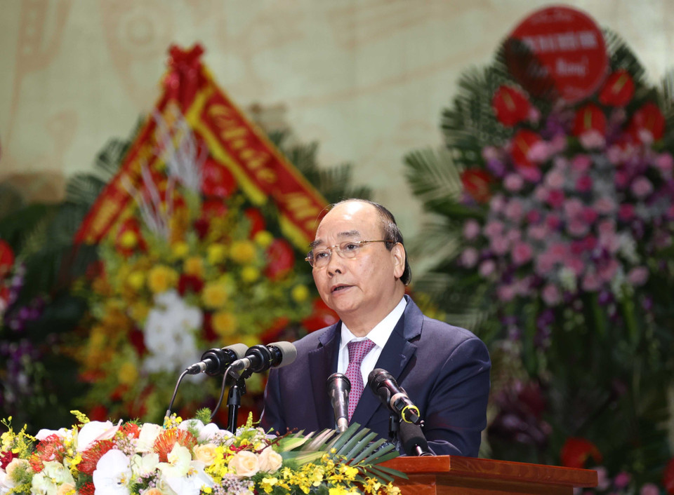 Thủ tướng Nguyễn Xuân Phúc phát biểu tại Lễ kỷ niệm. (Ảnh: Thống Nhất/TTXVN)